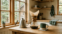 Glass Chemex pour-over and stainless steel coffee gear on a warm wood counter in a Canadian kitchen